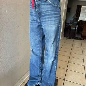 Relaxed Fit Blue Jeans with Red Accent